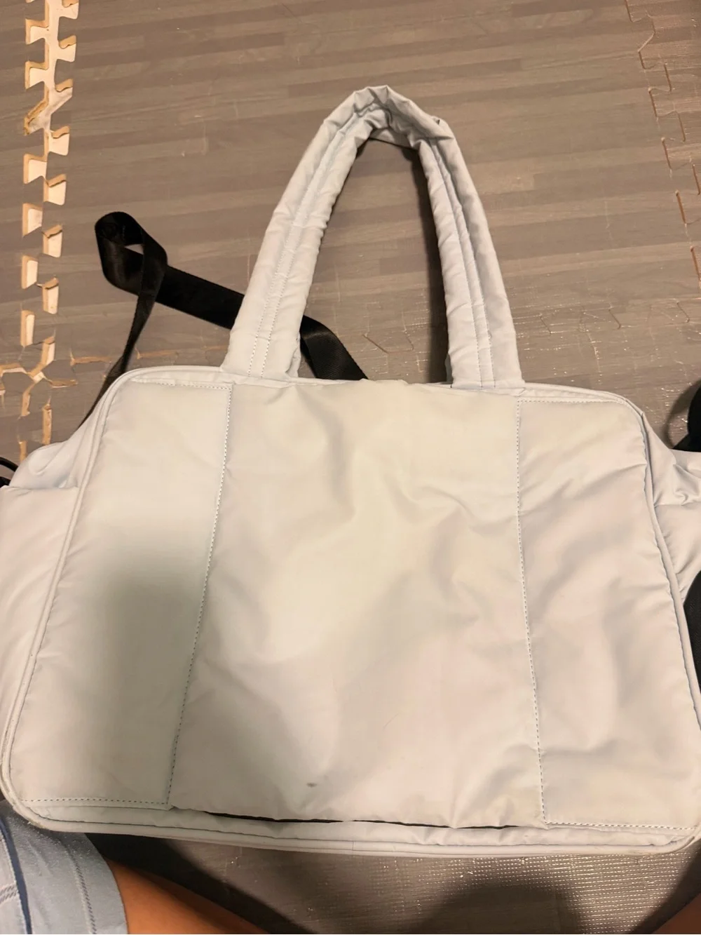 Light Blue Puffer Tote for Travel - Quilted Weekend Carryall
